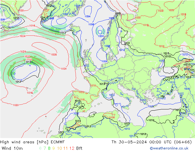 High wind areas ECMWF Th 30.05.2024 00 UTC