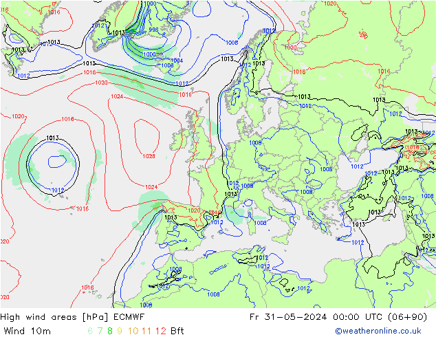 High wind areas ECMWF пт 31.05.2024 00 UTC