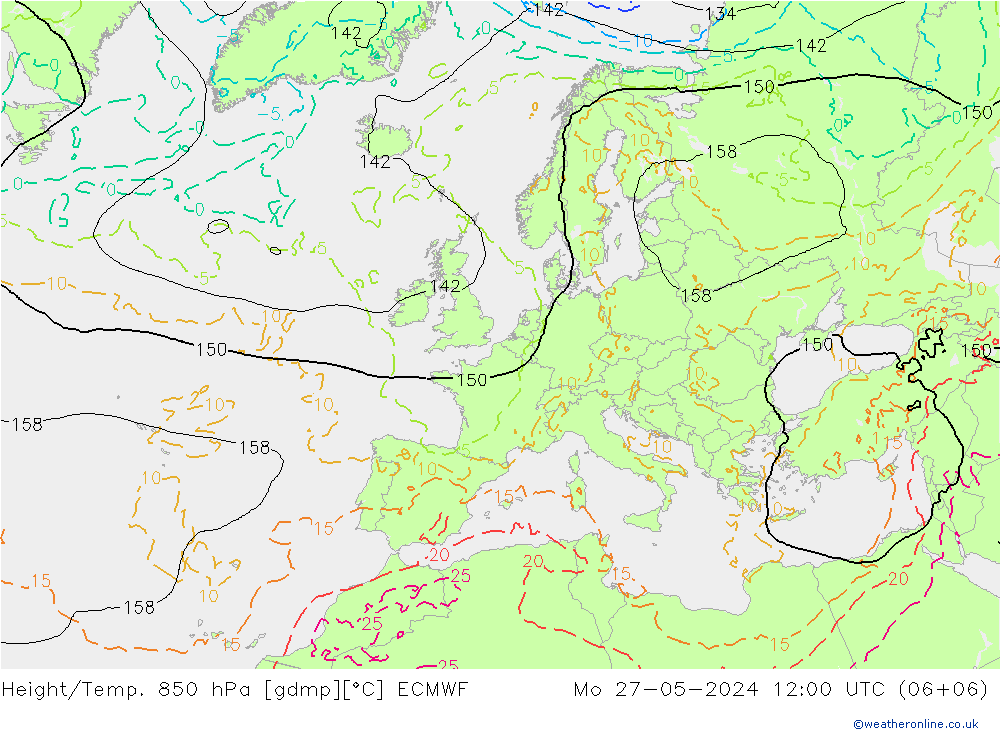 Z500/Rain (+SLP)/Z850 ECMWF Po 27.05.2024 12 UTC