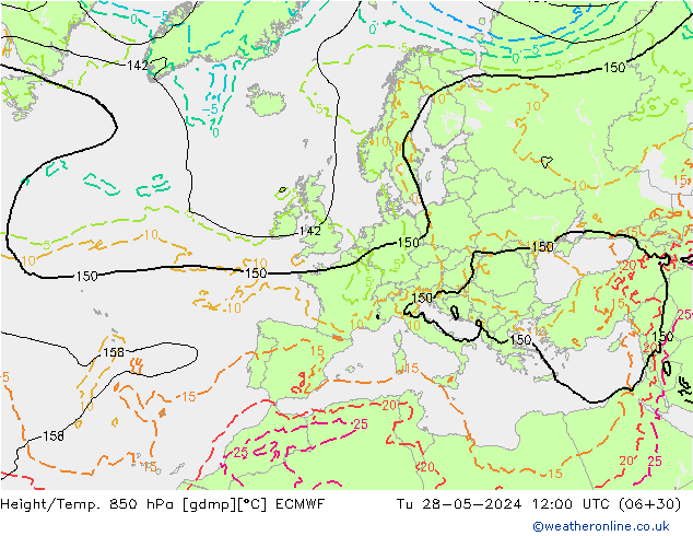 Z500/Rain (+SLP)/Z850 ECMWF Di 28.05.2024 12 UTC
