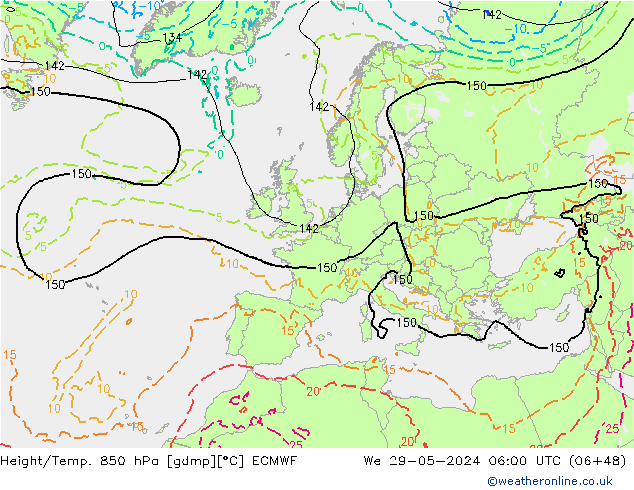 Z500/Rain (+SLP)/Z850 ECMWF Mi 29.05.2024 06 UTC