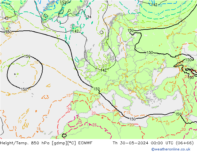 Z500/Rain (+SLP)/Z850 ECMWF jue 30.05.2024 00 UTC