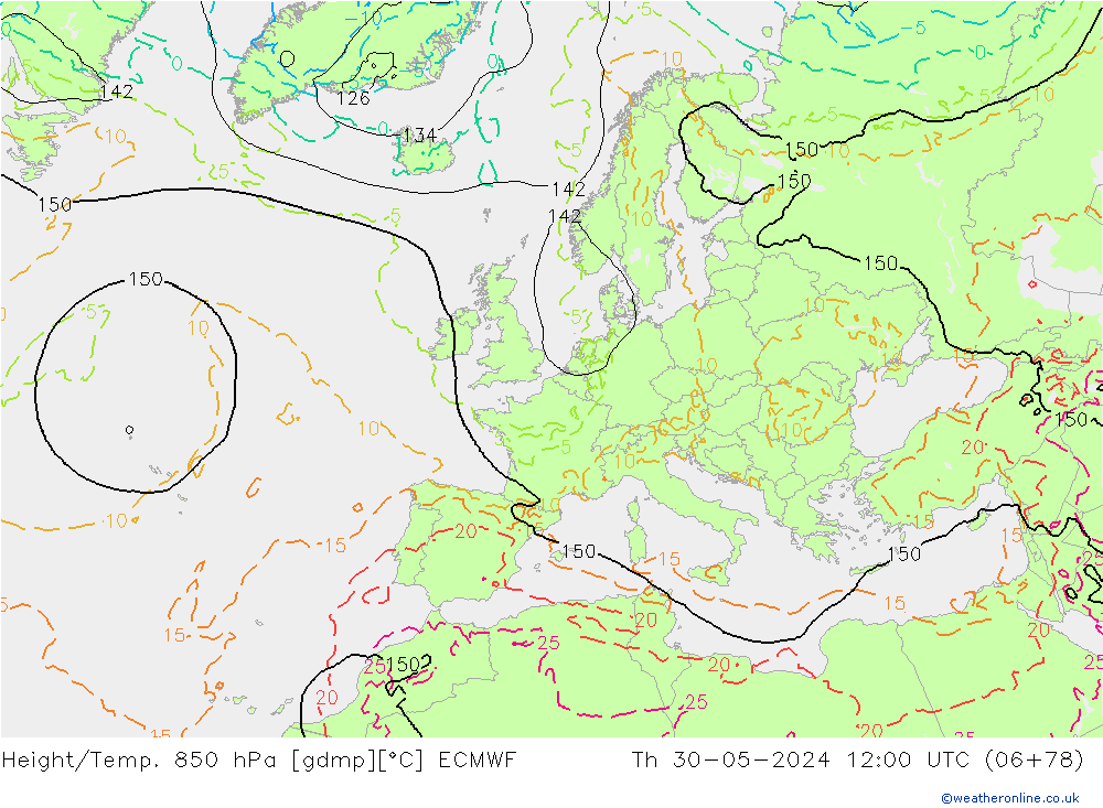 Z500/Rain (+SLP)/Z850 ECMWF Do 30.05.2024 12 UTC