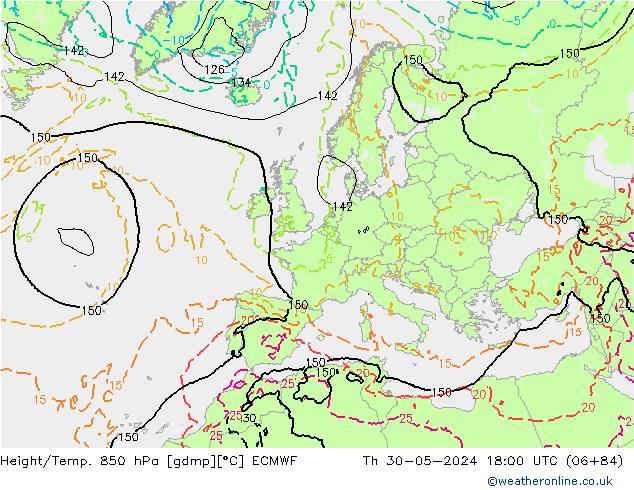 Height/Temp. 850 hPa ECMWF Th 30.05.2024 18 UTC