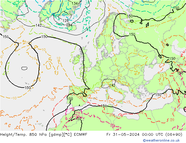 Geop./Temp. 850 hPa ECMWF vie 31.05.2024 00 UTC