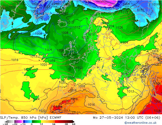 SLP/Temp. 850 hPa ECMWF 星期一 27.05.2024 12 UTC