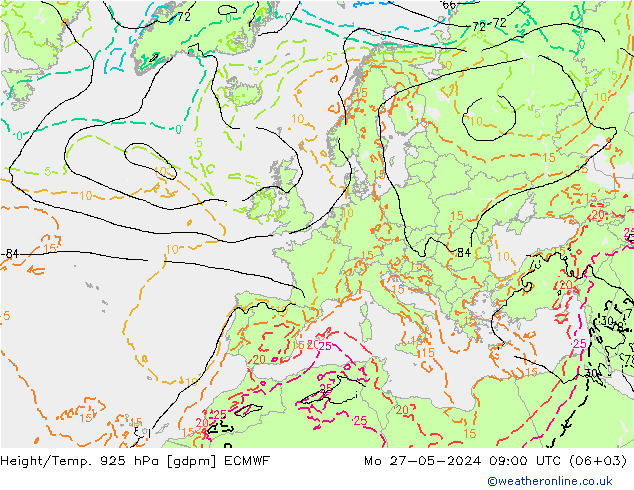 Height/Temp. 925 hPa ECMWF Mo 27.05.2024 09 UTC