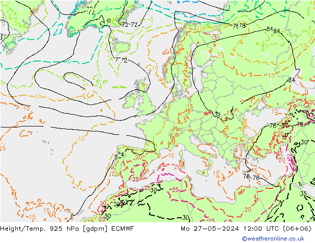 Height/Temp. 925 hPa ECMWF 星期一 27.05.2024 12 UTC