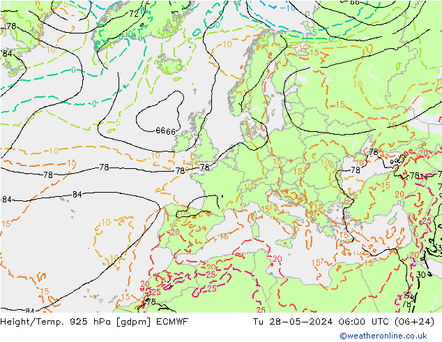 Height/Temp. 925 hPa ECMWF Di 28.05.2024 06 UTC