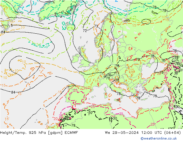 Géop./Temp. 925 hPa ECMWF mer 29.05.2024 12 UTC