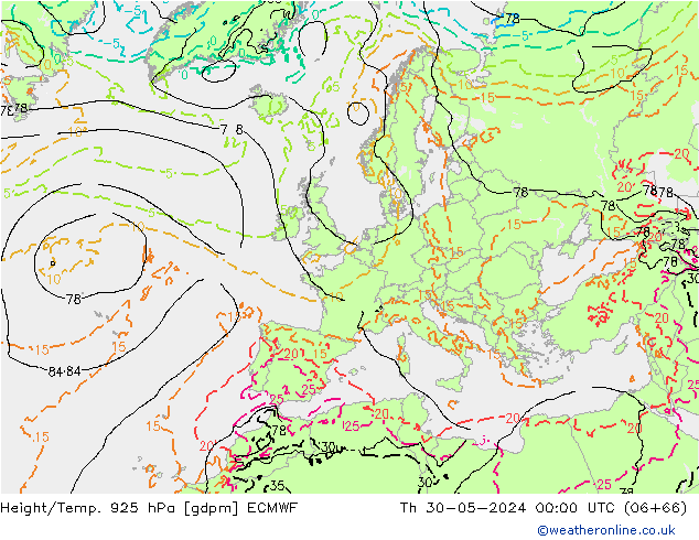 Height/Temp. 925 hPa ECMWF Th 30.05.2024 00 UTC