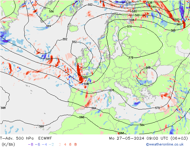 T-Adv. 500 hPa ECMWF Mo 27.05.2024 09 UTC