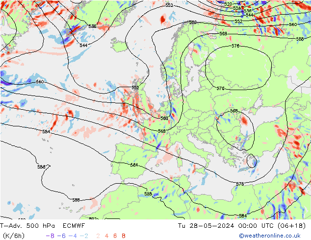 T-Adv. 500 hPa ECMWF Tu 28.05.2024 00 UTC