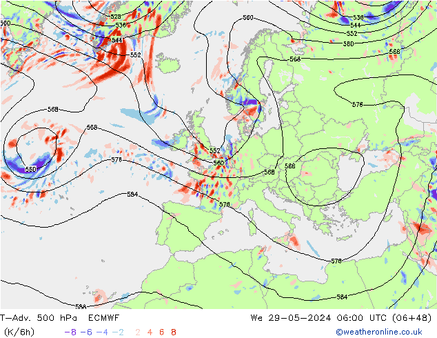 T-Adv. 500 hPa ECMWF mer 29.05.2024 06 UTC