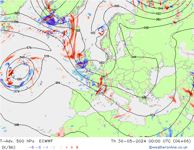 T-Adv. 500 hPa ECMWF Th 30.05.2024 00 UTC