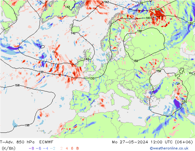 T-Adv. 850 hPa ECMWF ma 27.05.2024 12 UTC