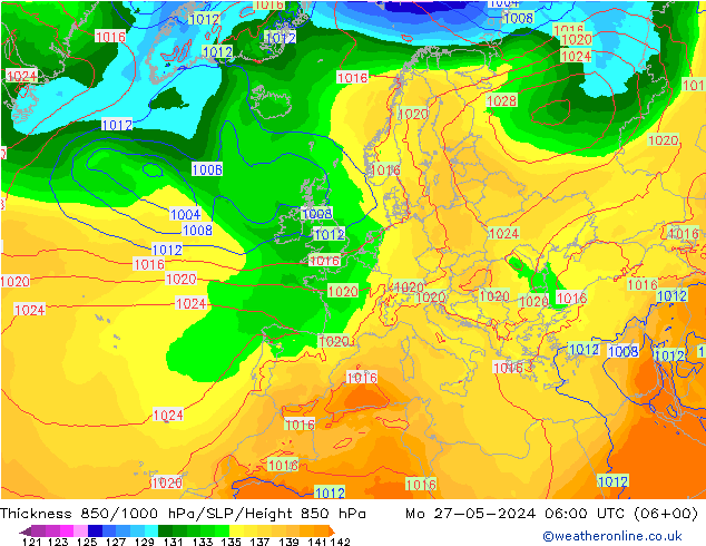 Thck 850-1000 hPa ECMWF  27.05.2024 06 UTC