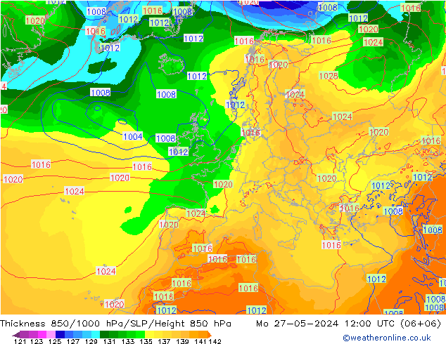 Thck 850-1000 hPa ECMWF Mo 27.05.2024 12 UTC