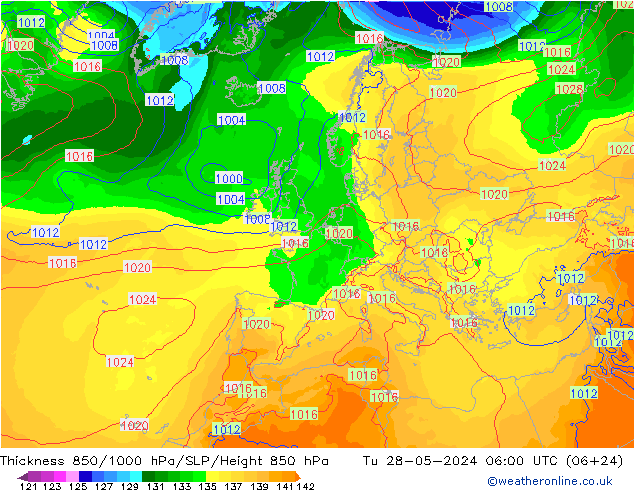 Thck 850-1000 hPa ECMWF Út 28.05.2024 06 UTC