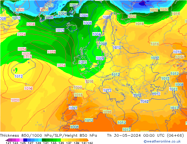 Thck 850-1000 hPa ECMWF Th 30.05.2024 00 UTC