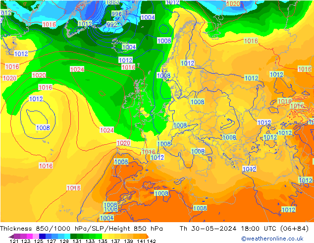 Thck 850-1000 hPa ECMWF  30.05.2024 18 UTC