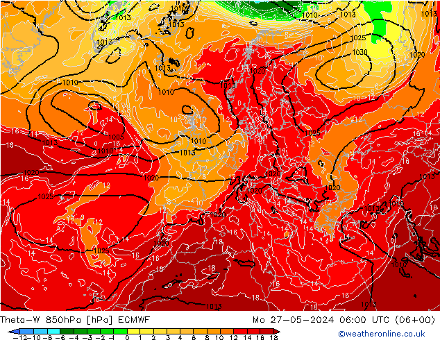 Theta-W 850hPa ECMWF  27.05.2024 06 UTC