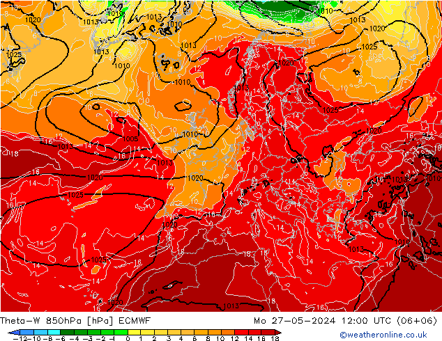 Theta-W 850hPa ECMWF 星期一 27.05.2024 12 UTC