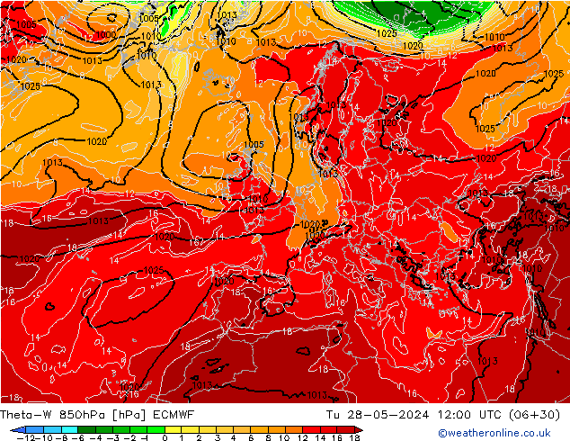 Theta-W 850hPa ECMWF di 28.05.2024 12 UTC