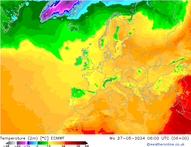 Temperature (2m) ECMWF Po 27.05.2024 06 UTC