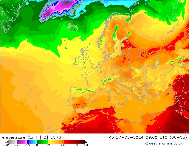 Temperature (2m) ECMWF Mo 27.05.2024 09 UTC