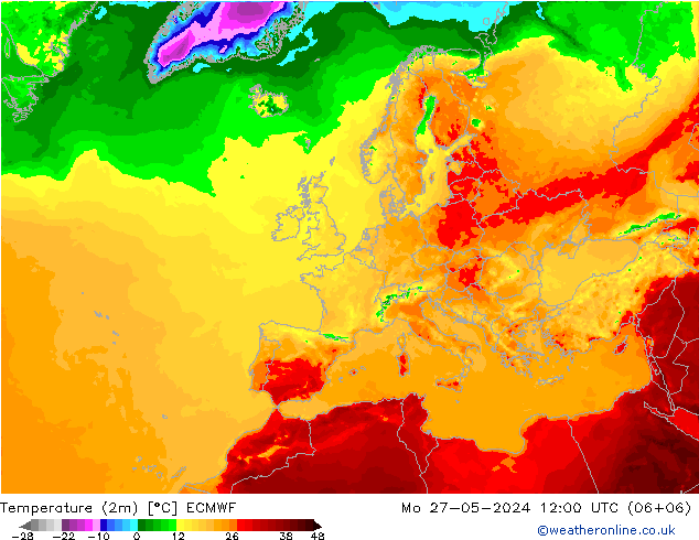 Temperatura (2m) ECMWF lun 27.05.2024 12 UTC