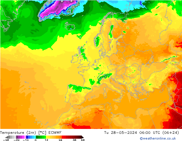 Temperatura (2m) ECMWF Ter 28.05.2024 06 UTC