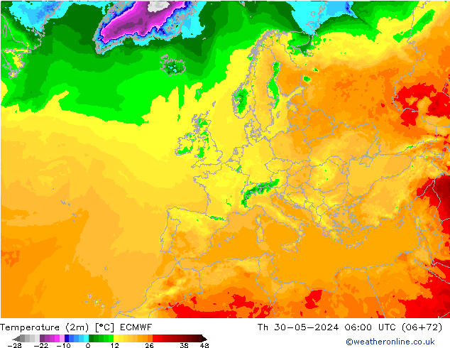 Temperatura (2m) ECMWF jue 30.05.2024 06 UTC