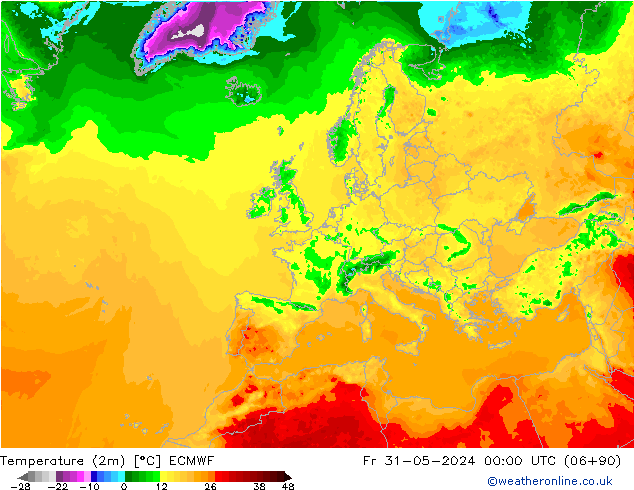 Temperatura (2m) ECMWF Sex 31.05.2024 00 UTC