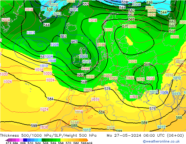 Dikte 500-1000hPa ECMWF ma 27.05.2024 06 UTC