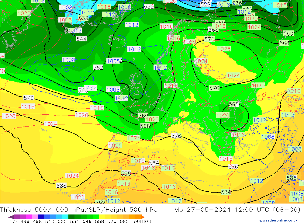 Thck 500-1000hPa ECMWF Mo 27.05.2024 12 UTC