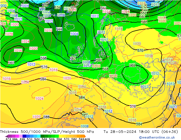 Thck 500-1000hPa ECMWF Tu 28.05.2024 18 UTC