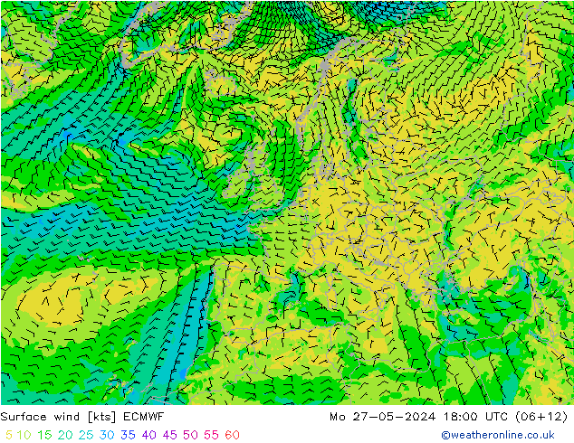 Surface wind ECMWF Mo 27.05.2024 18 UTC