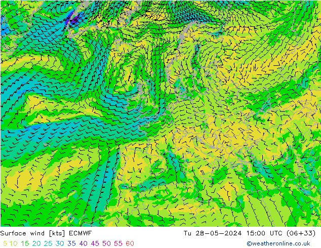 Vento 10 m ECMWF mar 28.05.2024 15 UTC