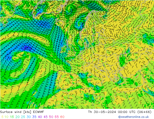 Surface wind ECMWF Th 30.05.2024 00 UTC