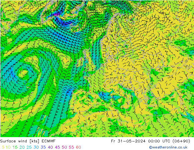 Vento 10 m ECMWF ven 31.05.2024 00 UTC