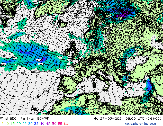 Wind 850 hPa ECMWF Po 27.05.2024 09 UTC