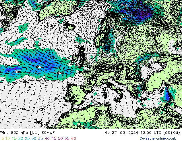 风 850 hPa ECMWF 星期一 27.05.2024 12 UTC