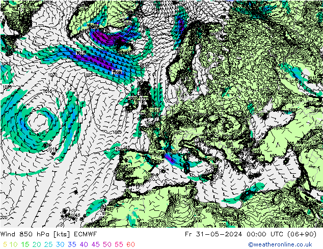 Wind 850 hPa ECMWF Fr 31.05.2024 00 UTC