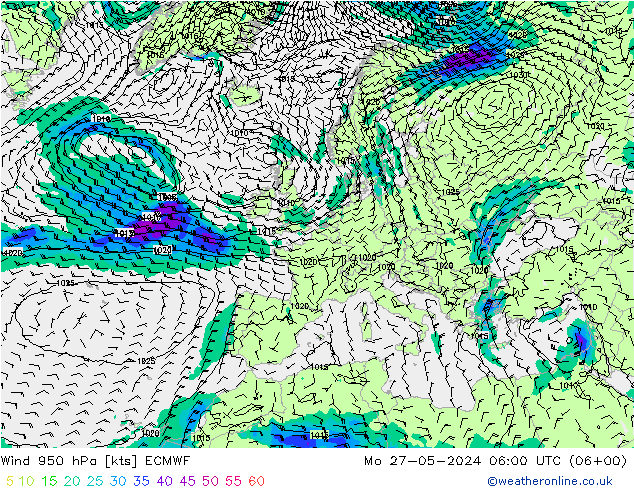 风 950 hPa ECMWF 星期一 27.05.2024 06 UTC