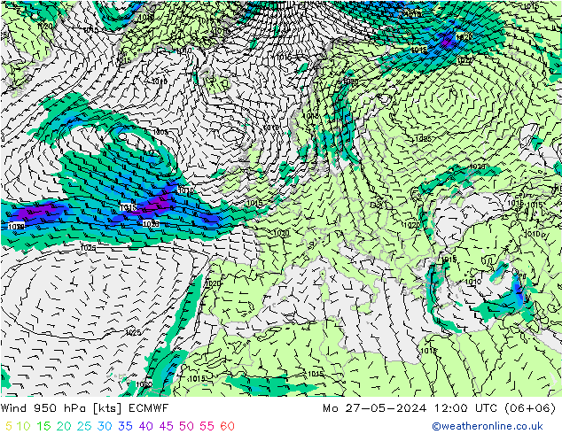 Viento 950 hPa ECMWF lun 27.05.2024 12 UTC