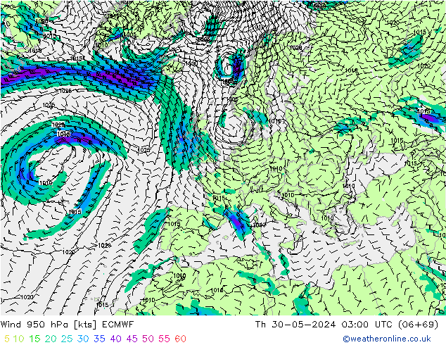 Wind 950 hPa ECMWF do 30.05.2024 03 UTC