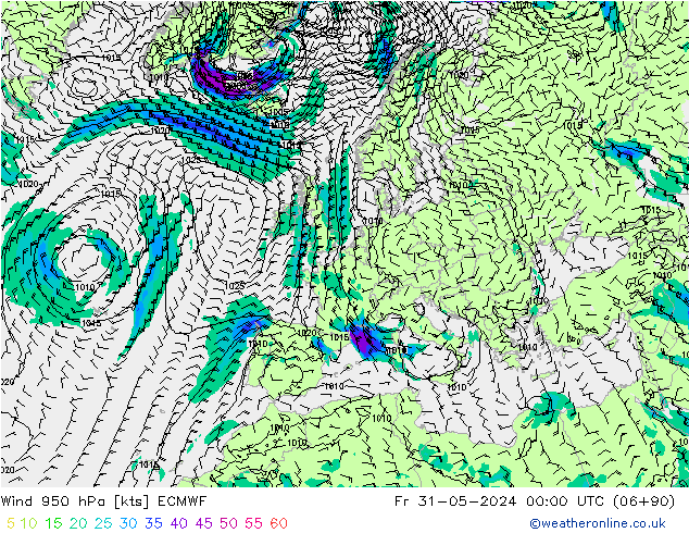 Wind 950 hPa ECMWF vr 31.05.2024 00 UTC