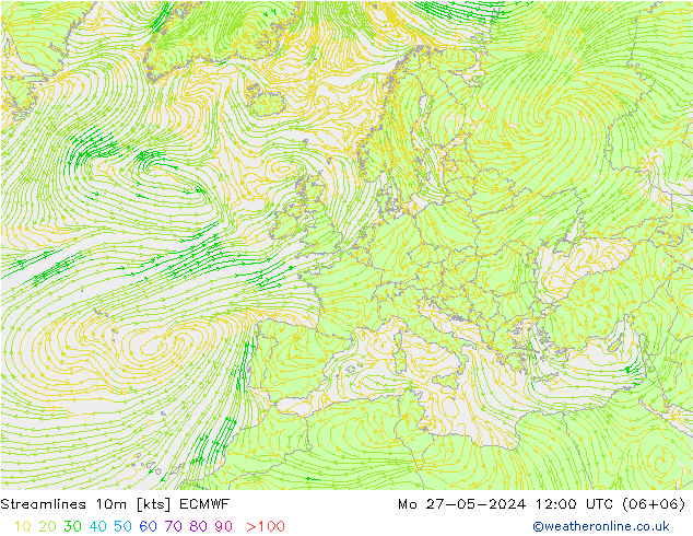 Streamlines 10m ECMWF Mo 27.05.2024 12 UTC