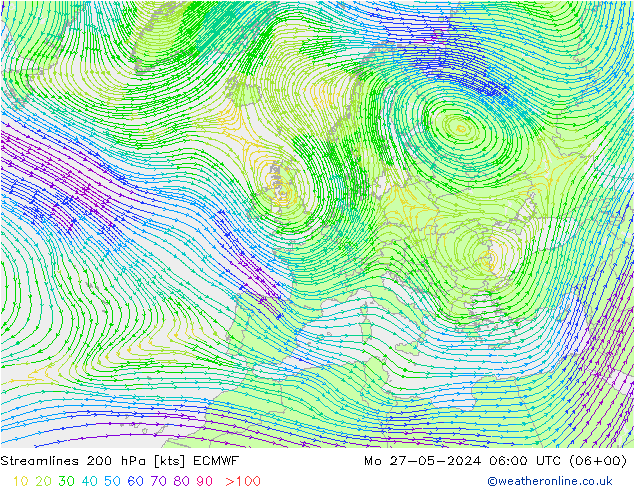 Streamlines 200 hPa ECMWF Mo 27.05.2024 06 UTC